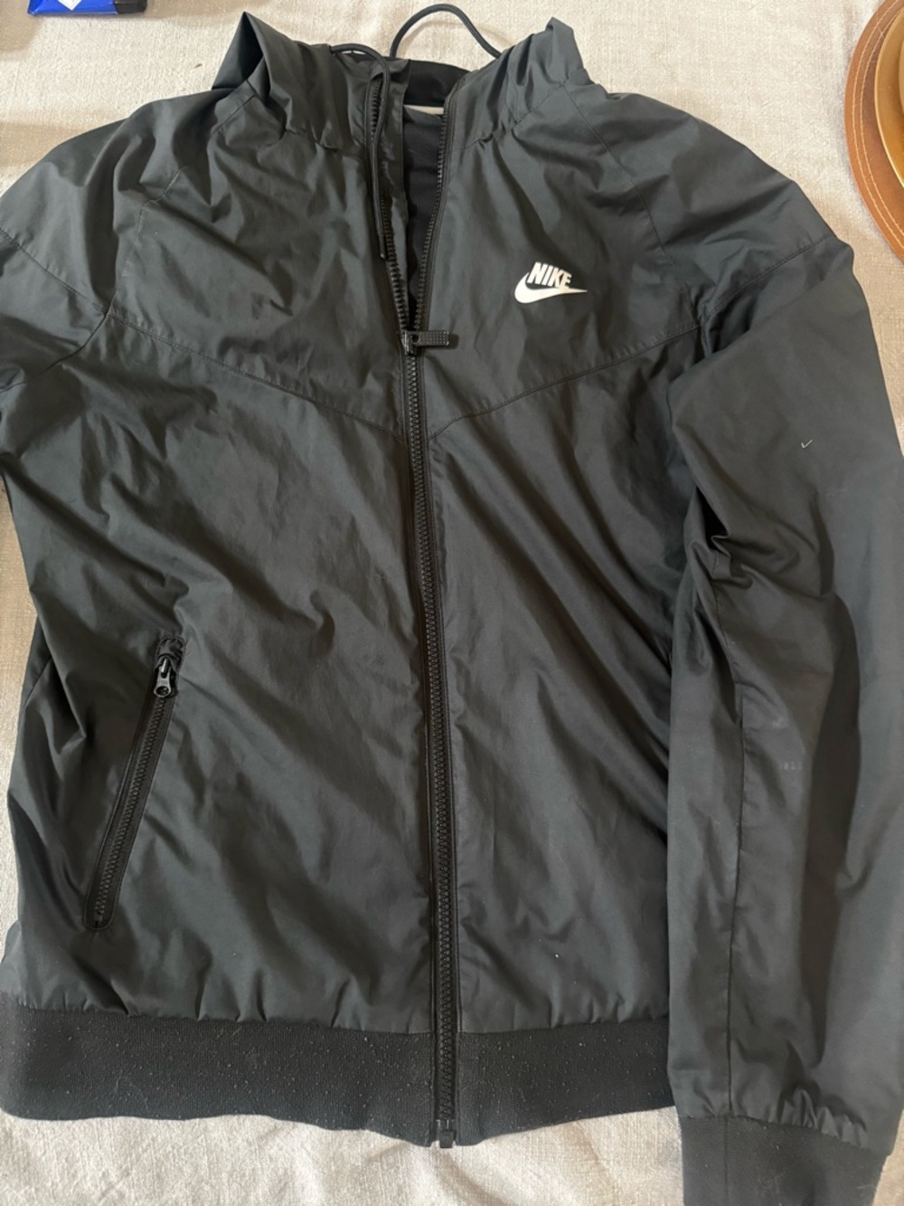 Nike Black Hooded Windbreaker with White Swoosh